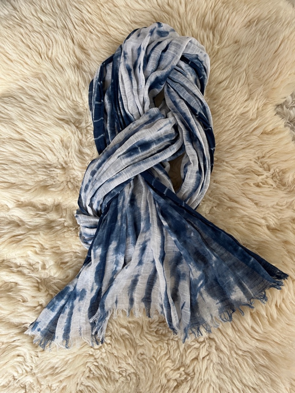 Blue and White Tie-Dye Lightweight Scarf or wrap
